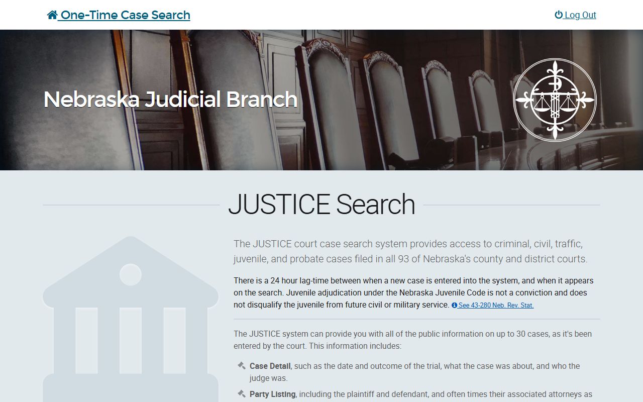 Hitchcock County court records after arrest JUSTICE case search entry page