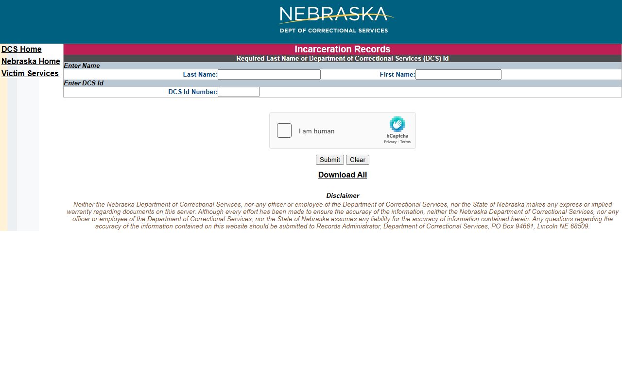 Hitchcock County inmate search NDCS incarceration records form