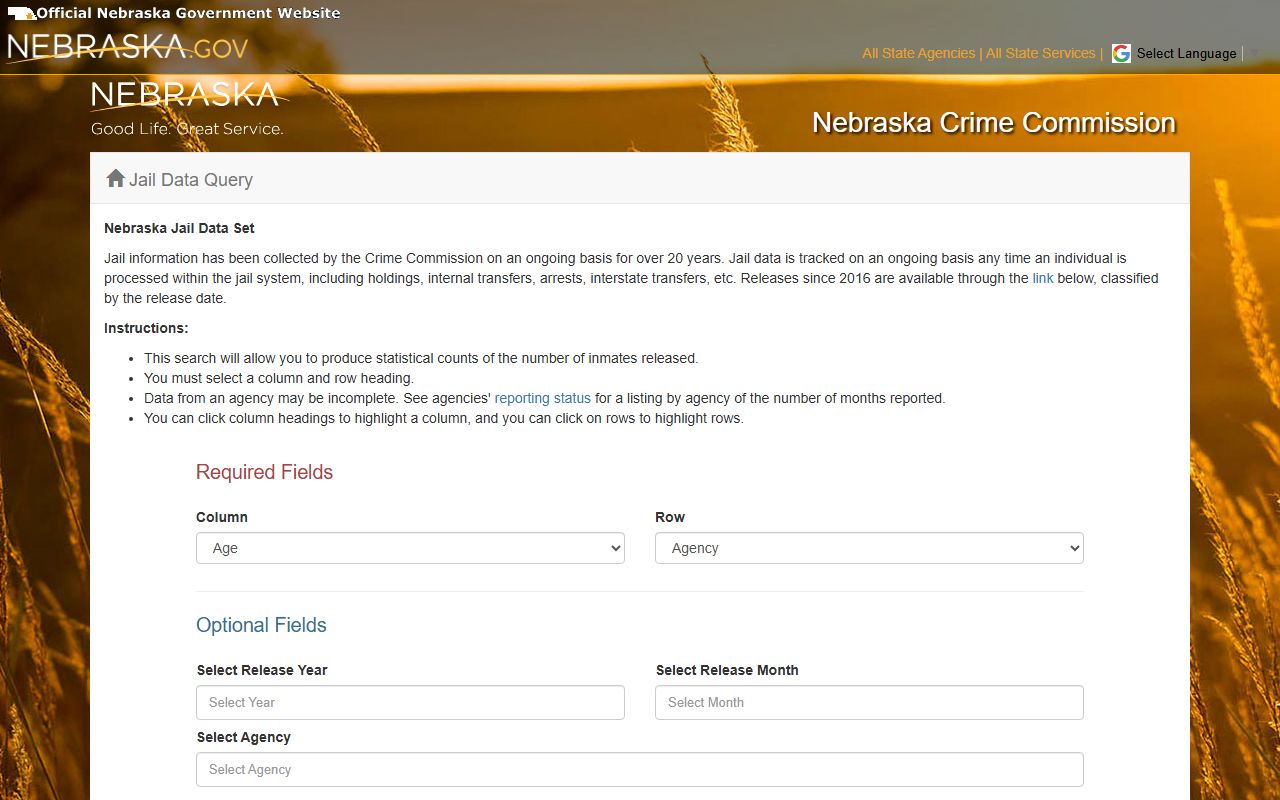 Hitchcock County inmate population jail data query form