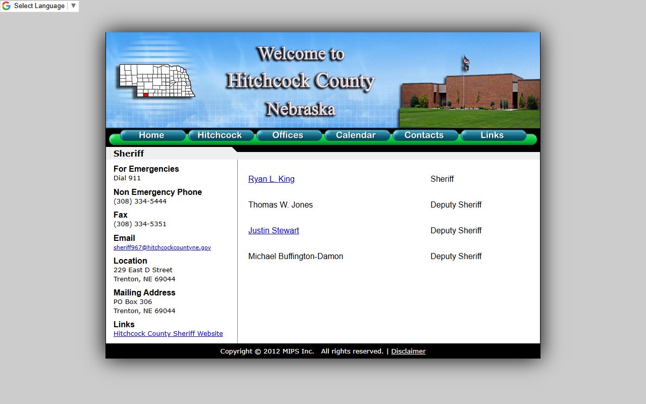 Hitchcock County inmate records sheriff office contact page